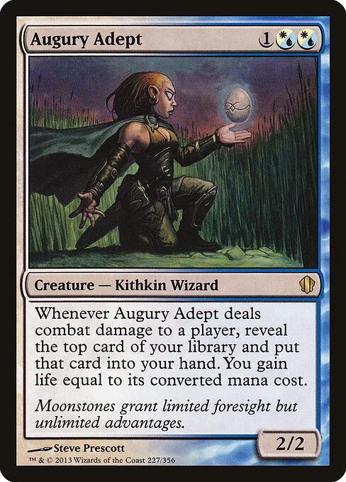 Augury Adept, carta Magic di tipo Creature — Kithkin Wizard illustrata da Steve Prescott