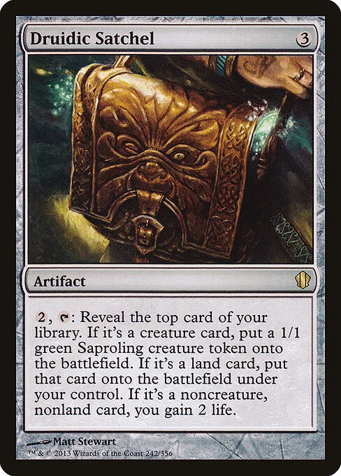 Druidic Satchel, carta Magic di tipo Artifact illustrata da Matt Stewart