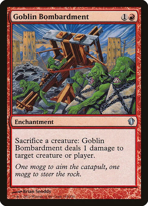 Goblin Bombardment, carta Magic di tipo Enchantment illustrata da Brian Snõddy