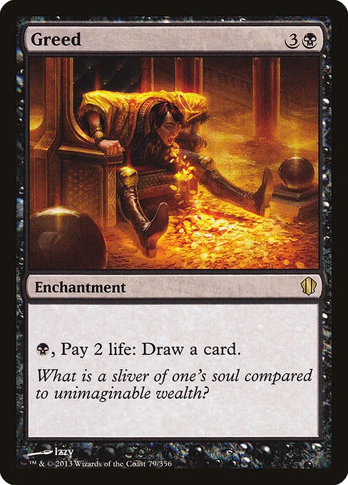 Greed, carta Magic di tipo Enchantment illustrata da Izzy