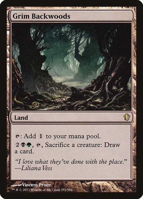 Grim Backwoods, carta Magic di tipo Land illustrata da Vincent Proce