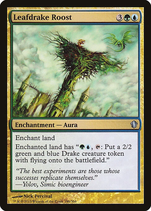 Leafdrake Roost, carta Magic di tipo Enchantment — Aura illustrata da Nick Percival