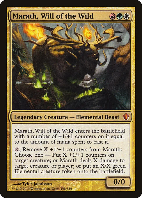 Marath, Will of the Wild, carta Magic di tipo Legendary Creature — Elemental Beast illustrata da Tyler Jacobson