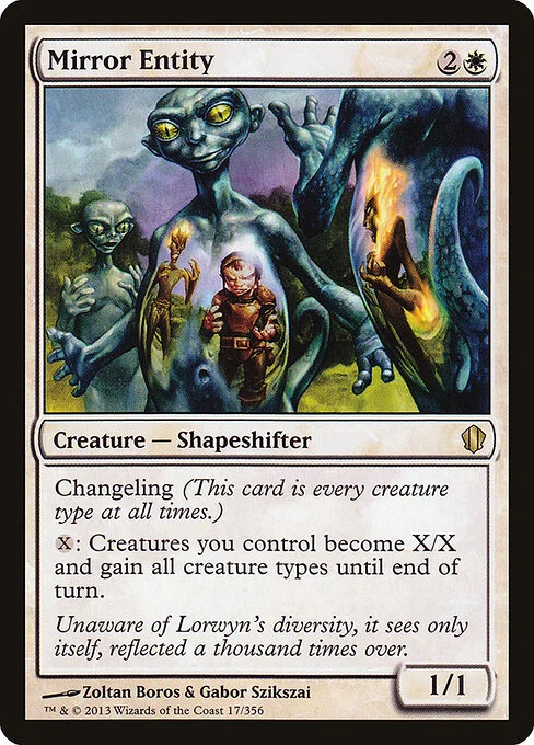 Mirror Entity, carta Magic di tipo Creature — Shapeshifter illustrata da Zoltan Boros & Gabor Szikszai