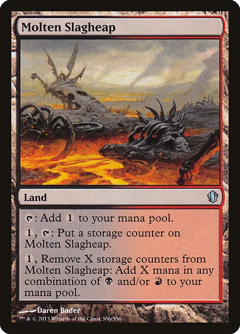 Molten Slagheap, carta Magic di tipo Land illustrata da Daren Bader
