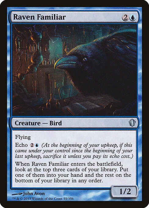 Raven Familiar, carta Magic di tipo Creature — Bird illustrata da John Avon
