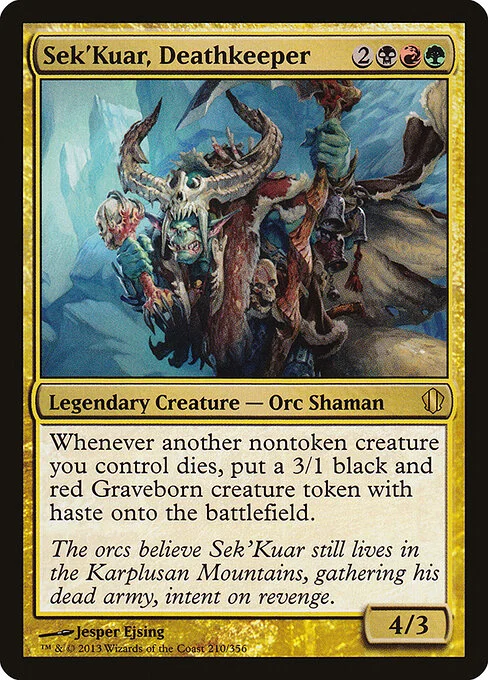 Sek'Kuar, Deathkeeper, carta Magic di tipo Legendary Creature — Orc Shaman illustrata da Jesper Ejsing