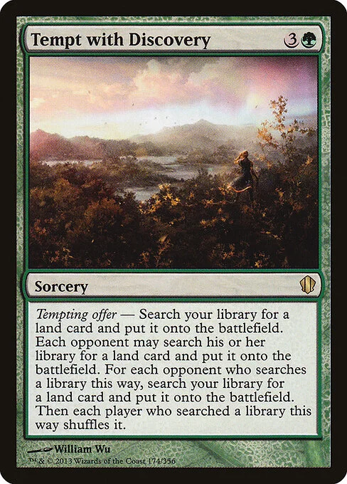 Tempt with Discovery, carta Magic di tipo Sorcery illustrata da William Wu