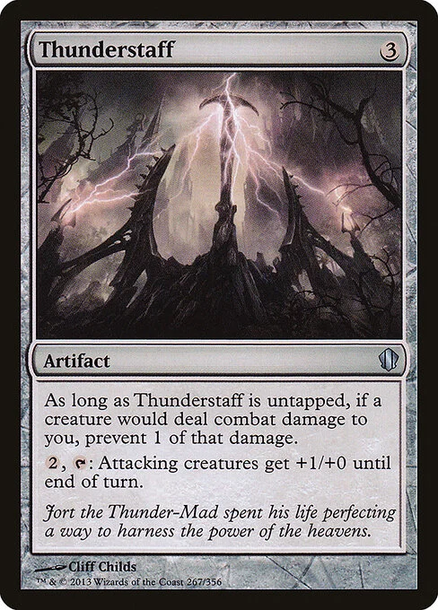 Thunderstaff, carta Magic di tipo Artifact illustrata da Cliff Childs
