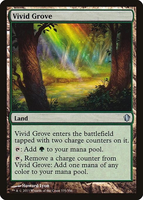 Vivid Grove, carta Magic di tipo Land illustrata da Howard Lyon