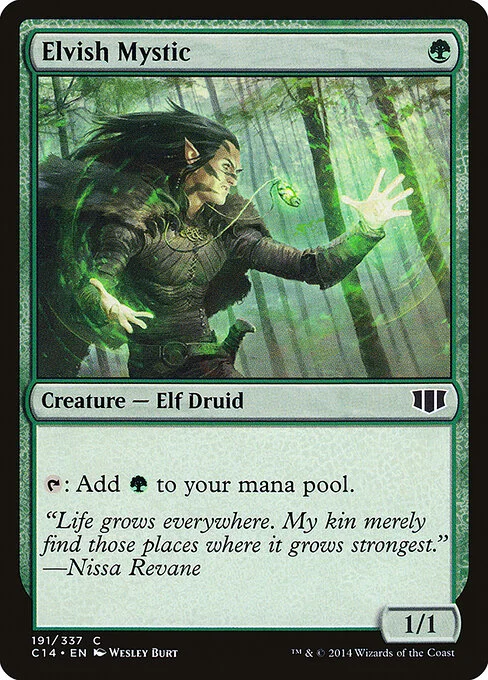 Elvish Mystic, carta Magic di tipo Creature — Elf Druid illustrata da Wesley Burt