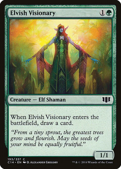 Elvish Visionary, carta Magic di tipo Creature — Elf Shaman illustrata da D. Alexander Gregory