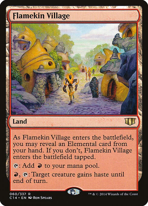 Flamekin Village, carta Magic di tipo Land illustrata da Ron Spears