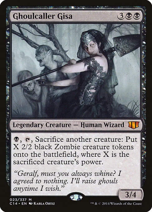 Ghoulcaller Gisa, carta Magic di tipo Legendary Creature — Human Wizard illustrata da Karla Ortiz