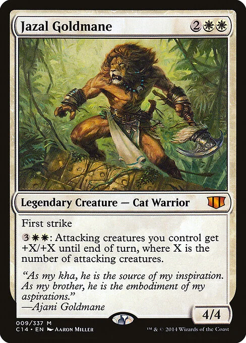 Jazal Goldmane, carta Magic di tipo Legendary Creature — Cat Warrior illustrata da Aaron Miller