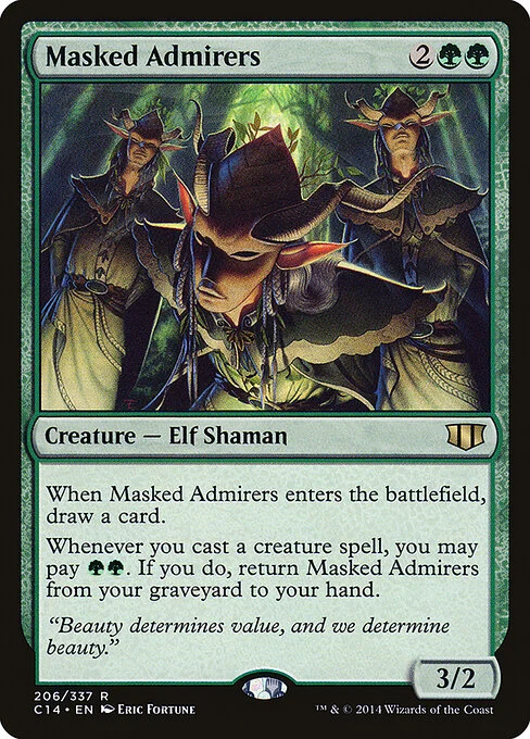 Masked Admirers, carta Magic di tipo Creature — Elf Shaman illustrata da Eric Fortune