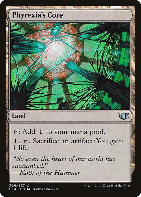 Phyrexia's Core, carta Magic di tipo Land illustrata da Franz Vohwinkel
