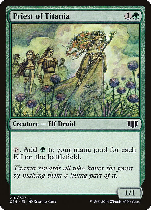 Priest of Titania, carta Magic di tipo Creature — Elf Druid illustrata da Rebecca Guay
