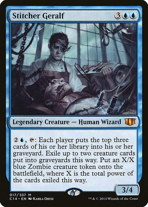 Stitcher Geralf, carta Magic di tipo Legendary Creature — Human Wizard illustrata da Karla Ortiz