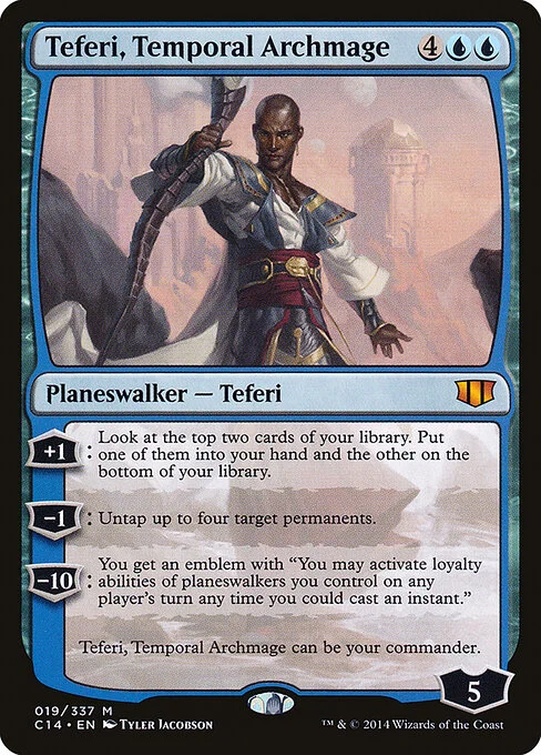 Teferi, Temporal Archmage, carta Magic di tipo Legendary Planeswalker — Teferi illustrata da Tyler Jacobson
