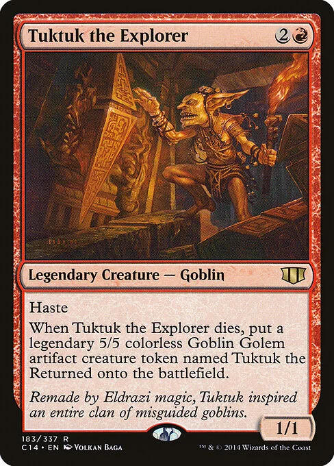 Tuktuk the Explorer, carta Magic di tipo Legendary Creature — Goblin illustrata da Volkan Baǵa