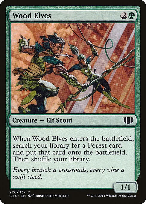 Wood Elves, carta Magic di tipo Creature — Elf Scout illustrata da Christopher Moeller