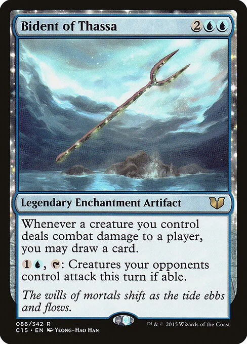 Bident of Thassa, carta Magic di tipo Legendary Enchantment Artifact illustrata da Yeong-Hao Han