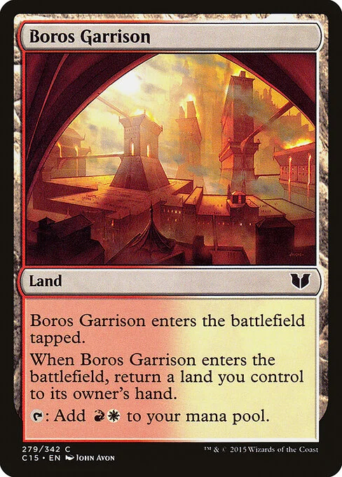 Boros Garrison, carta Magic di tipo Land illustrata da John Avon