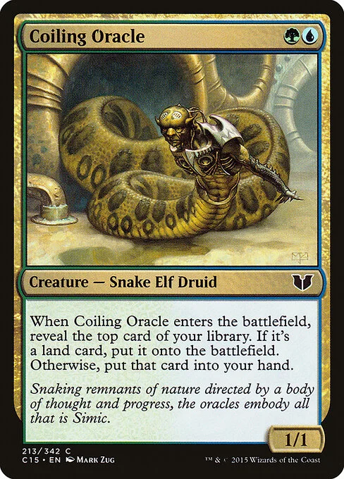 Coiling Oracle, carta Magic di tipo Creature — Snake Elf Druid illustrata da Mark Zug