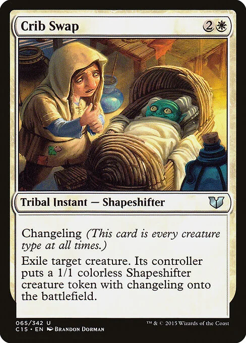 Crib Swap, carta Magic di tipo Kindred Instant — Shapeshifter illustrata da Brandon Dorman