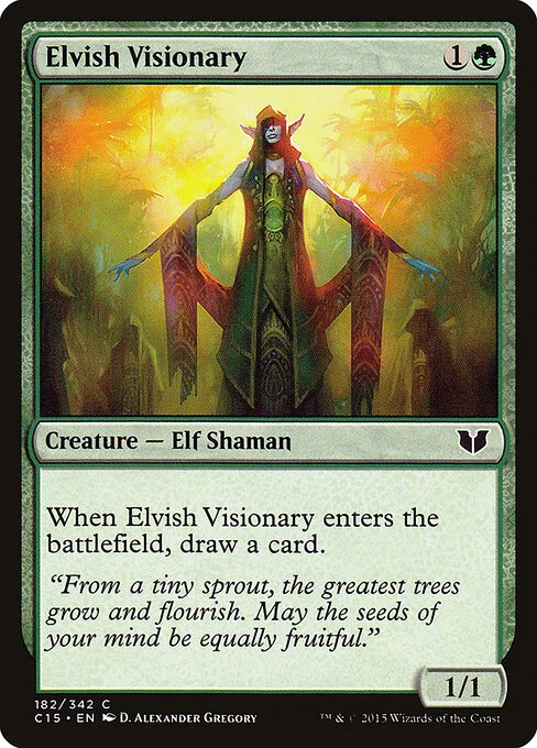 Elvish Visionary, carta Magic di tipo Creature — Elf Shaman illustrata da D. Alexander Gregory