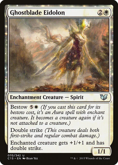 Ghostblade Eidolon, carta Magic di tipo Enchantment Creature — Spirit illustrata da Ryan Yee