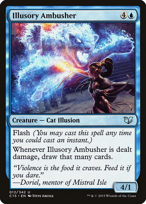 Illusory Ambusher, carta Magic di tipo Creature — Cat Illusion illustrata da Steve Argyle