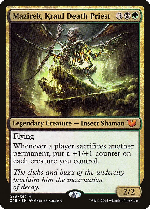 Mazirek, Kraul Death Priest, carta Magic di tipo Legendary Creature — Insect Shaman illustrata da Mathias Kollros