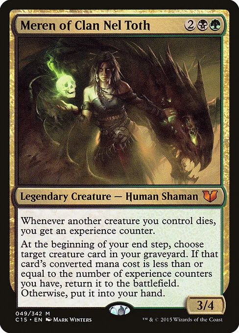 Meren of Clan Nel Toth, carta Magic di tipo Legendary Creature — Human Shaman illustrata da Mark Winters