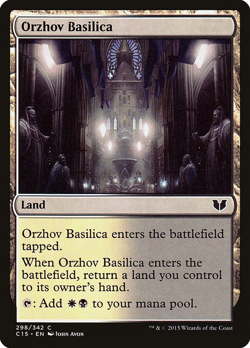 Orzhov Basilica, carta Magic di tipo Land illustrata da John Avon