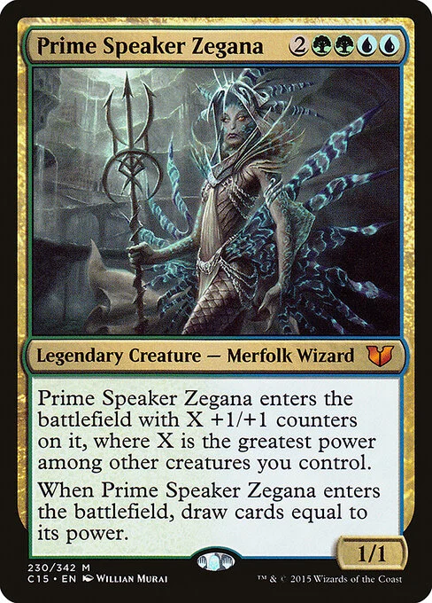 Prime Speaker Zegana, carta Magic di tipo Legendary Creature — Merfolk Wizard illustrata da Willian Murai