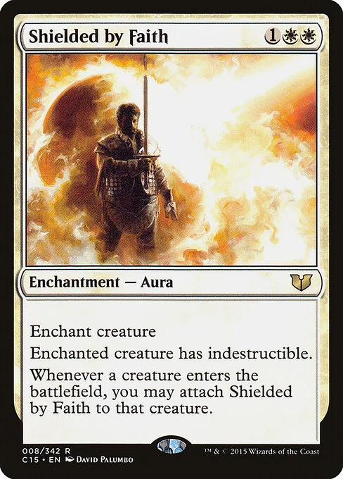 Shielded by Faith, carta Magic di tipo Enchantment — Aura illustrata da David Palumbo