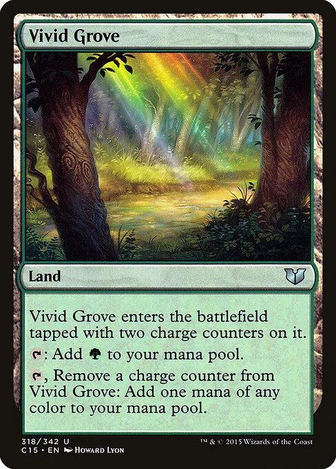 Vivid Grove, carta Magic di tipo Land illustrata da Howard Lyon