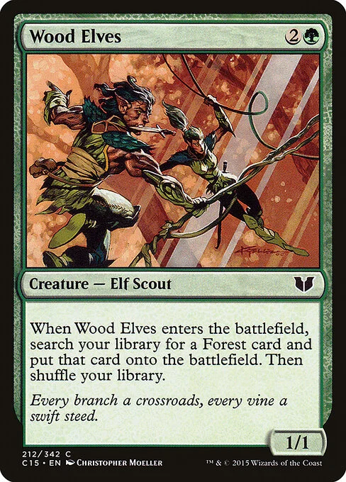 Wood Elves, carta Magic di tipo Creature — Elf Scout illustrata da Christopher Moeller
