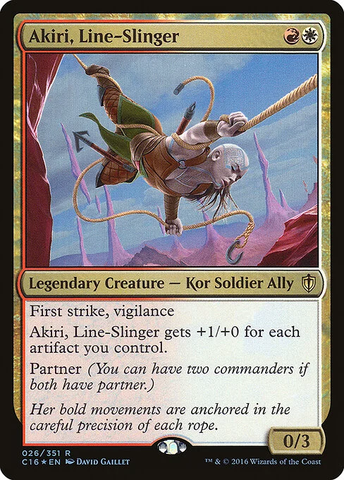 Akiri, Line-Slinger, carta Magic di tipo Legendary Creature — Kor Soldier Ally illustrata da David Gaillet