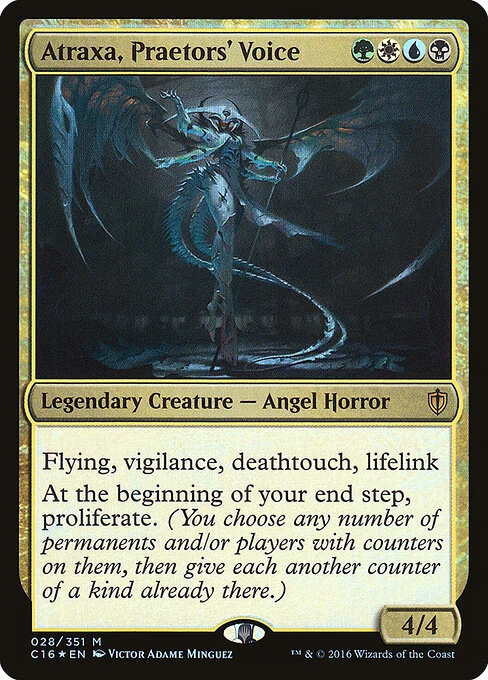Atraxa, Praetors' Voice, carta Magic di tipo Legendary Creature — Phyrexian Angel Horror illustrata da Victor Adame Minguez