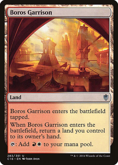 Boros Garrison, carta Magic di tipo Land illustrata da John Avon