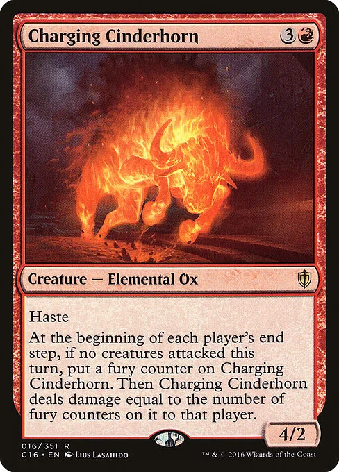 Charging Cinderhorn, carta Magic di tipo Creature — Elemental Ox illustrata da Lius Lasahido