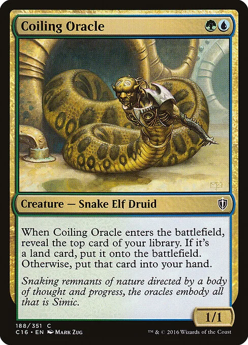Coiling Oracle, carta Magic di tipo Creature — Snake Elf Druid illustrata da Mark Zug