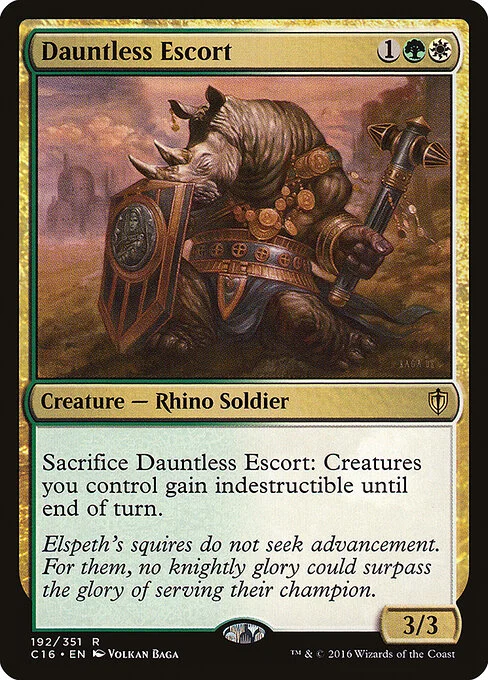 Dauntless Escort, carta Magic di tipo Creature — Rhino Soldier illustrata da Volkan Baǵa
