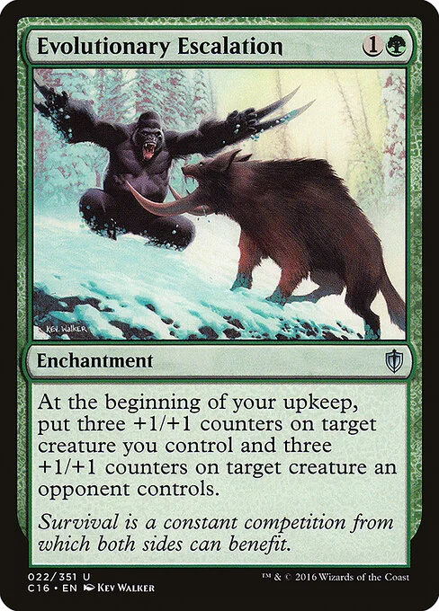 Evolutionary Escalation, carta Magic di tipo Enchantment illustrata da Kev Walker
