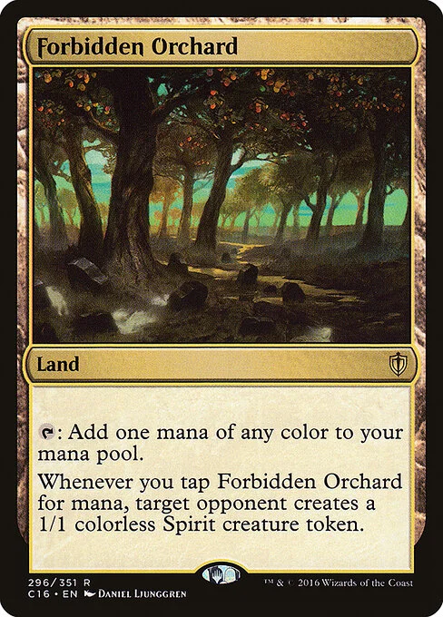 Forbidden Orchard, carta Magic di tipo Land illustrata da Daniel Ljunggren