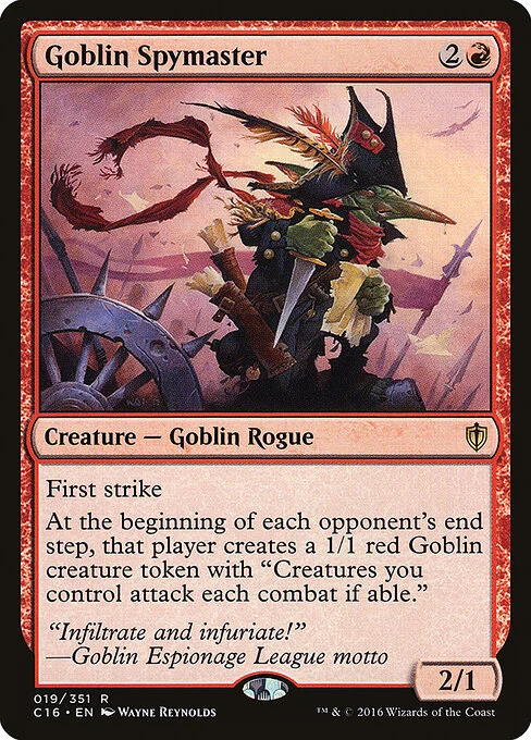 Goblin Spymaster, carta Magic di tipo Creature — Goblin Rogue illustrata da Wayne Reynolds