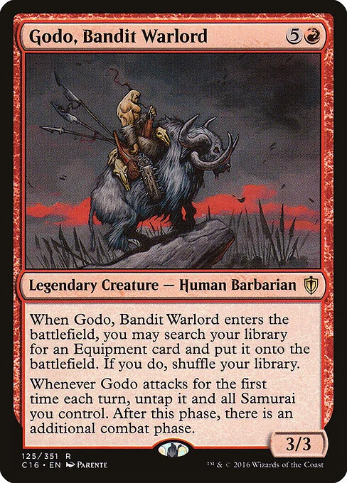 Godo, Bandit Warlord, carta Magic di tipo Legendary Creature — Human Barbarian illustrata da Paolo Parente